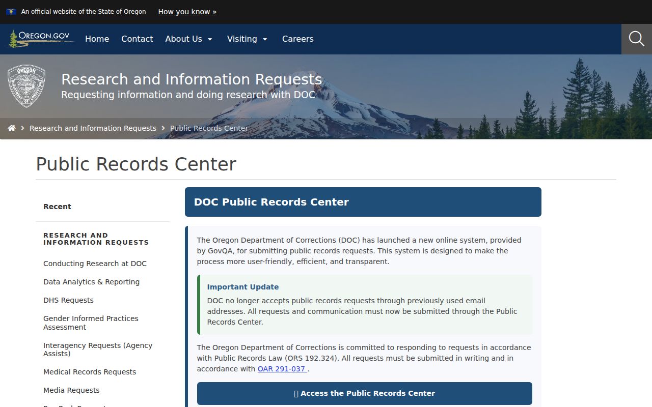 Grant County arrest records Oregon Department of Corrections request channel