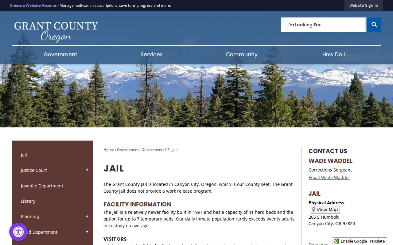 Grant County arrest records and official Grant County Jail information