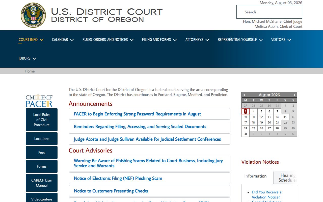 Grant County criminal history District of Oregon court