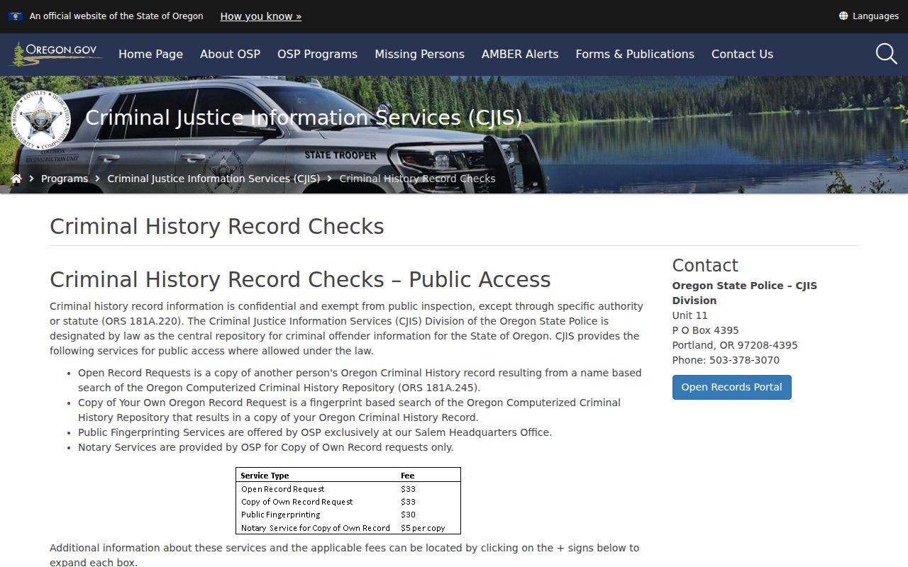 Grant County criminal history OSP record options