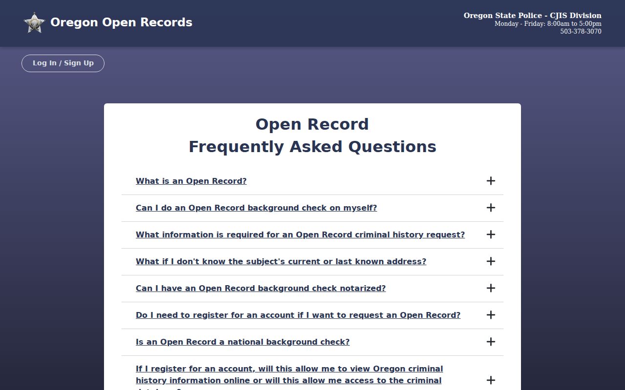 Grant County criminal history Oregon Open Records FAQ