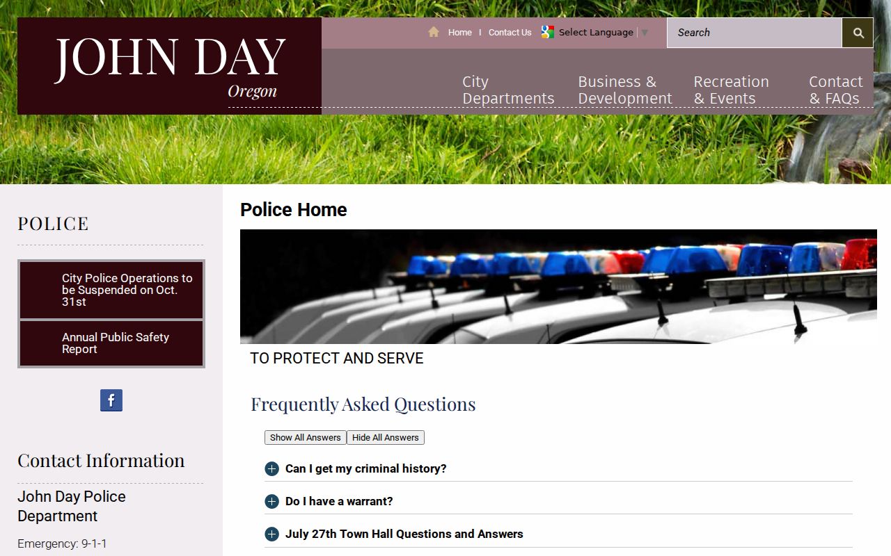John Day police criminal history service notice
