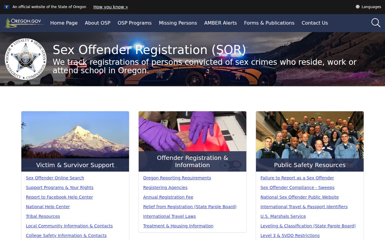 Oregon State Police sex offender program resources